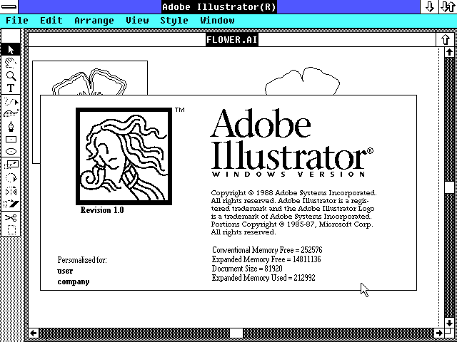 Adobe Illustrator 1.0 for Windows - About