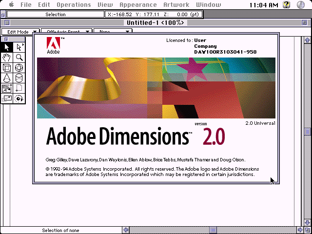 Adobe Dimensions 2.0 for Mac - Splash