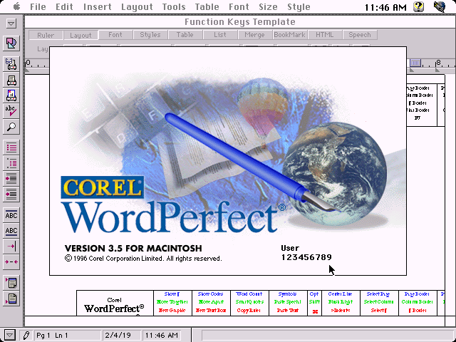 Corel WordPerfect 3.5 for Macintosh - About