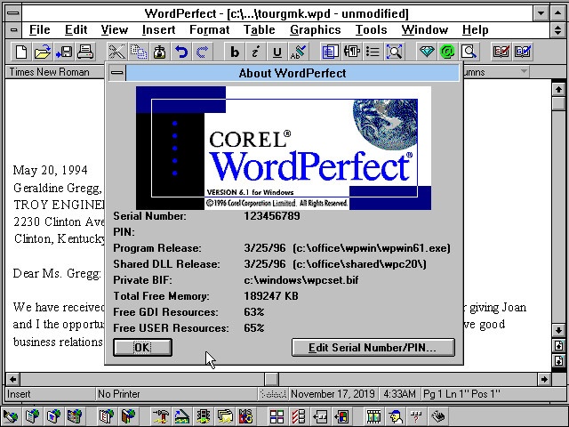 Corel Office Professional 6.1 for Windows 3.1 - WordPerfect