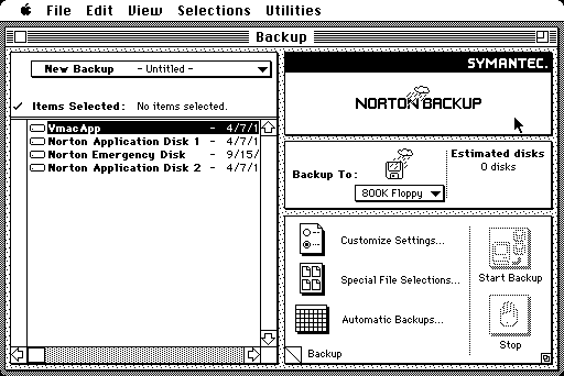 Norton Utilities 2.0 for Macintosh - Backup