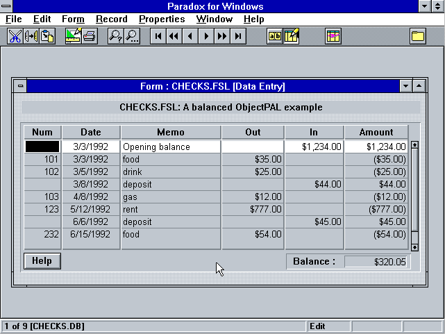 Paradox 4.5 for Windows - Form