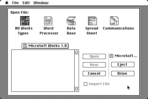 Microsoft Works 1.0 for Macintosh - Open File