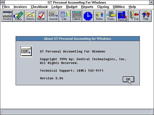 GT Personal Accounting for Windows 3.34 - About