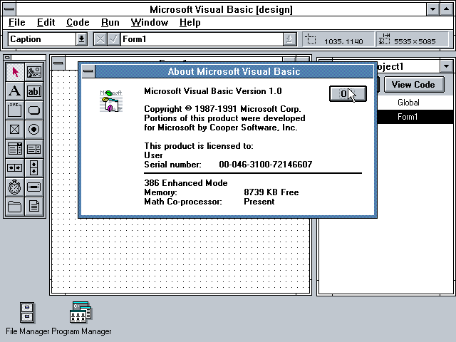 WinWorld: Microsoft Visual Basic 1.0