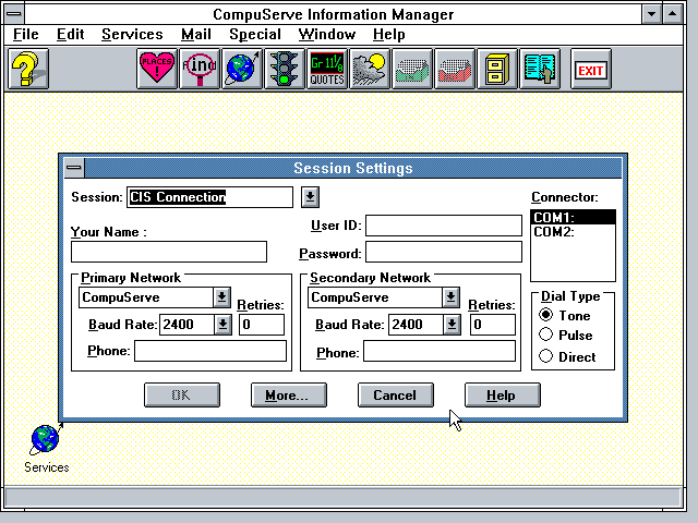 CompuServe Information Manager 1.0.5 for Windows - Settings