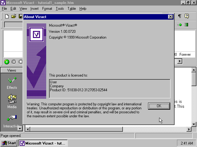 Microsoft Vizact 2000 - About