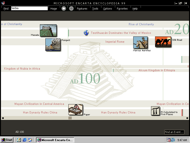 The timeline, which can be navigated