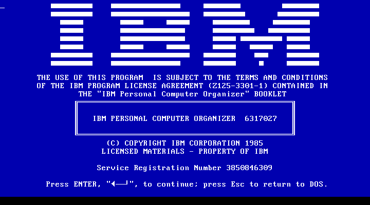IBM Personal Computer Organizer 1.0 - Splash
