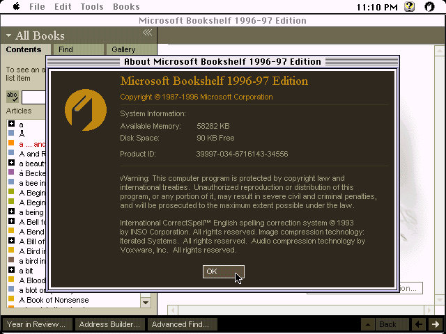 Microsoft Bookshelf 96-97 for Macintosh - About