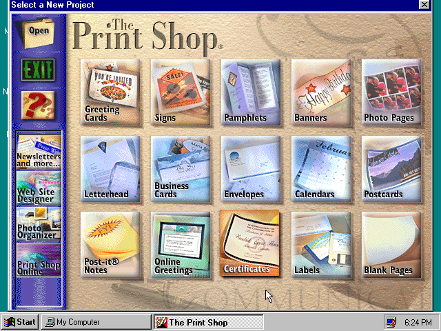 status Måge Faktura WinWorld: The Print Shop 6.0 Deluxe - Menu