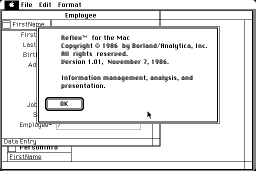 Borland Reflex 1.01 for Macintosh - About