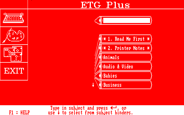 Easy Text and Graphics Plus 1.31 - Menu