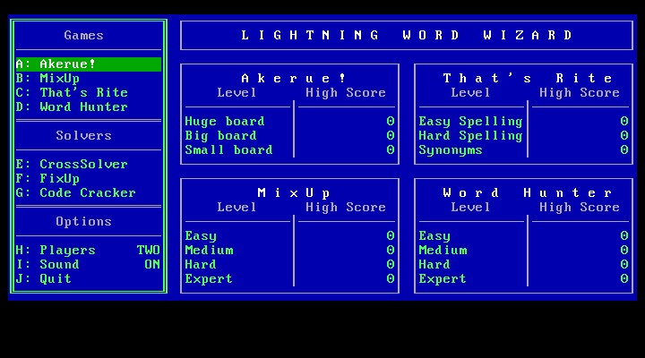 Lightning Word Wizard 1.00 - Menu