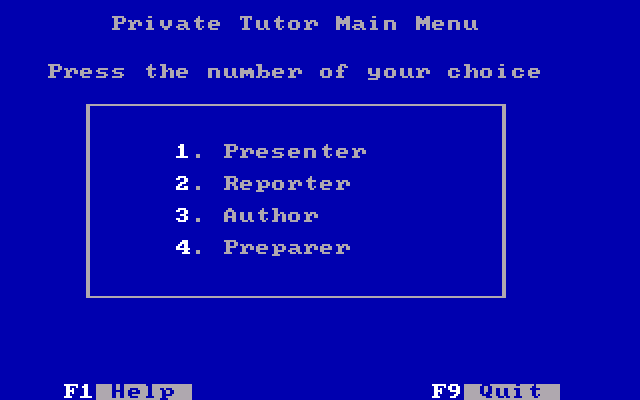 IBM Private Tutor 2.00 - Menu