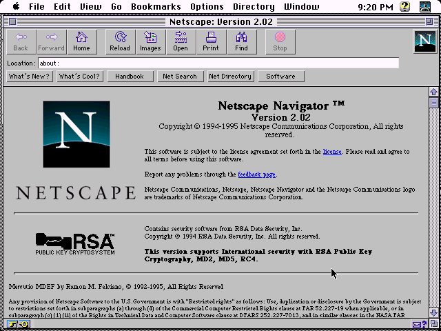 Netscape Navigator 2.02 for Macintosh - About