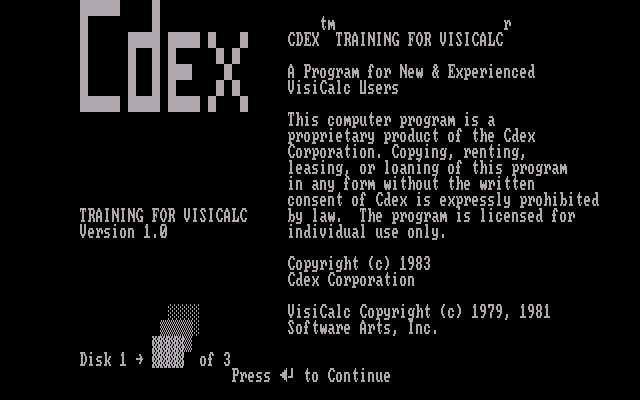Cdex Training for the VisiCalc Program - Splash