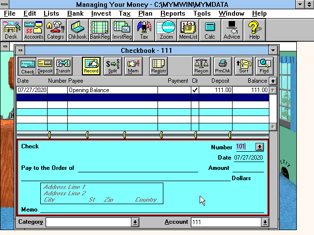 Managing Your Money 1.0 for Windows - Check