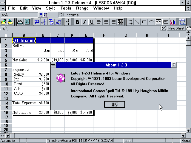 Lotus 1-2-3 Release 4 for Windows - About