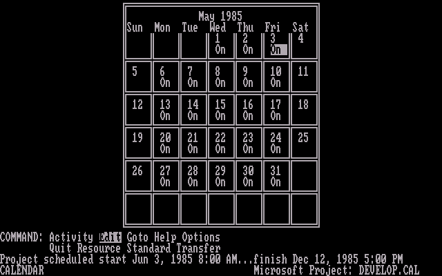 Microsoft Project 3.0 for DOS - Calendar