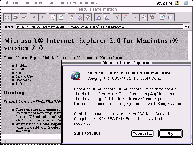 Microsoft Internet Explorer 2.01 for Macintosh - About