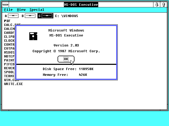 Microsoft Windows 2.03 - MS-DOS Executive