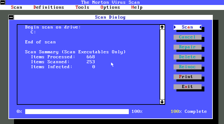 The Norton Virus Scan 1992 - Scan