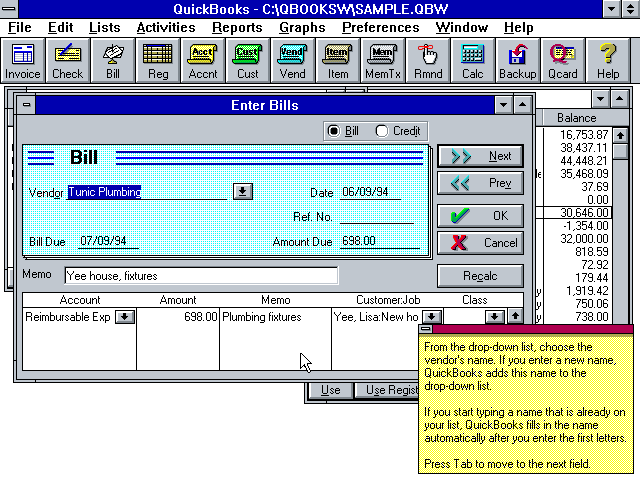 QuickBooks 2 for Windows - Bill
