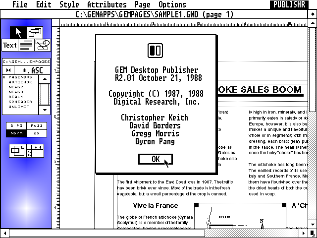 GEM Desktop Publisher 2.01 - About