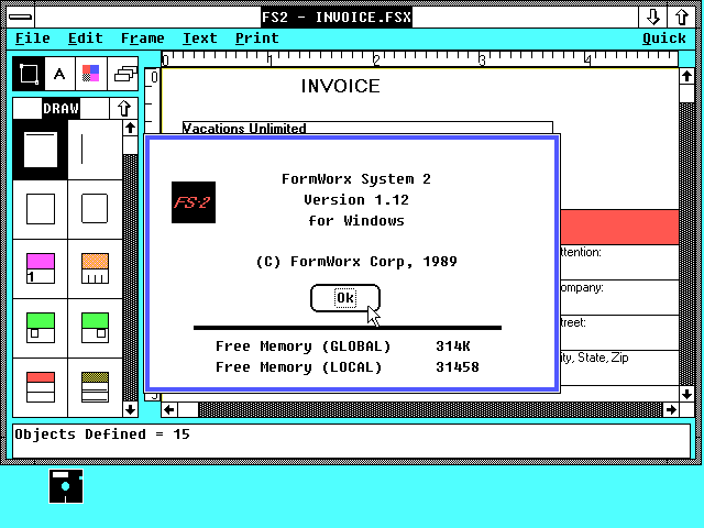 FormWorx 1.12 for Windows - About
