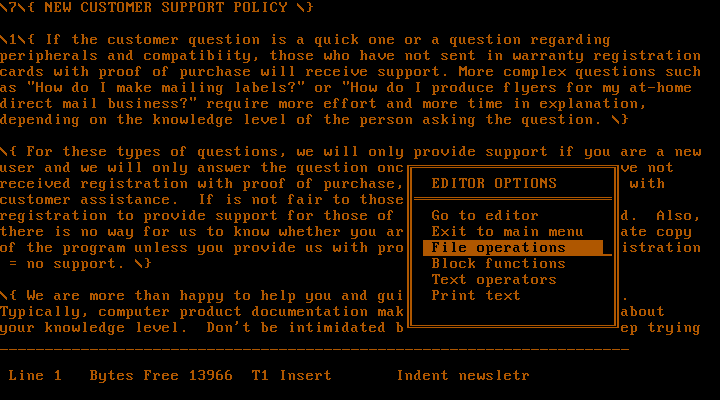 Expert Personal Publisher 2.2 for DOS - Edit Text
