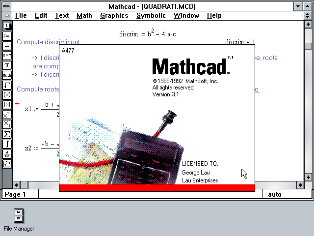 Mathcad 3.1 - About