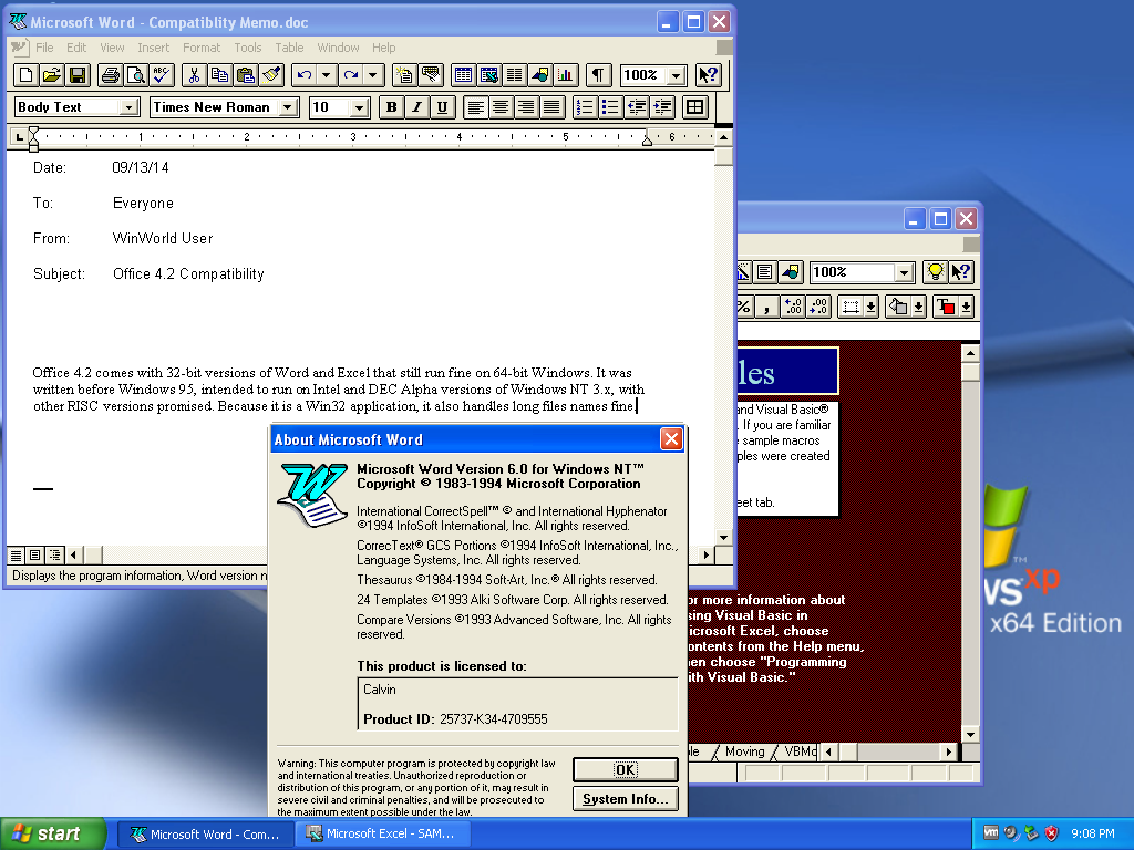 32-bit versions of Word and Excel from Office 4.2 