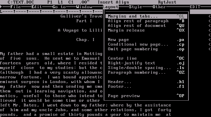 Exemplo de interface do WordStar 5