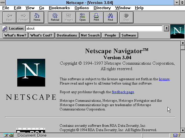 Netscape Navigator 3.04 for Windows 3.1 - About