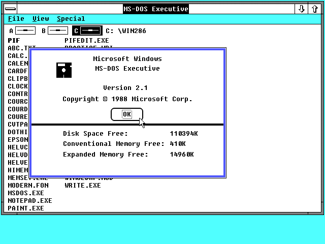 Microsoft Windows 2.1 286 - MS-DOS Executive
