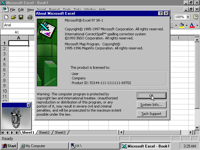 Microsoft Excel 97 SR-1 - About