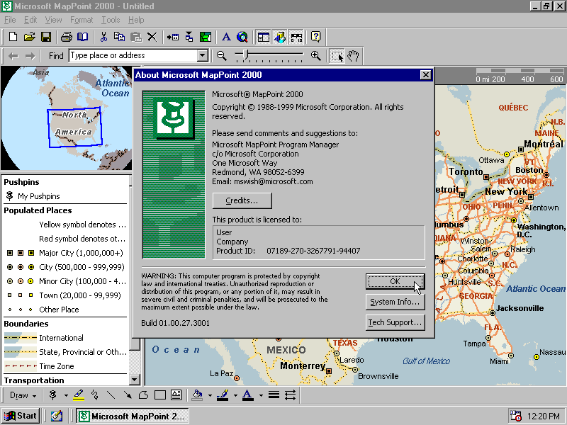 Microsoft MapPoint 2000 - About