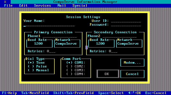 CompuServe Information Manager 1.0 for DOS - Dial