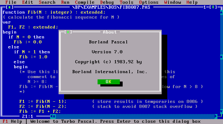 Borland Pascal 7.0 - DOS IDE