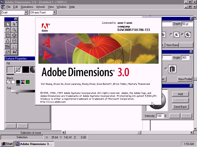 Adobe Dimensions 3.0 - Splash