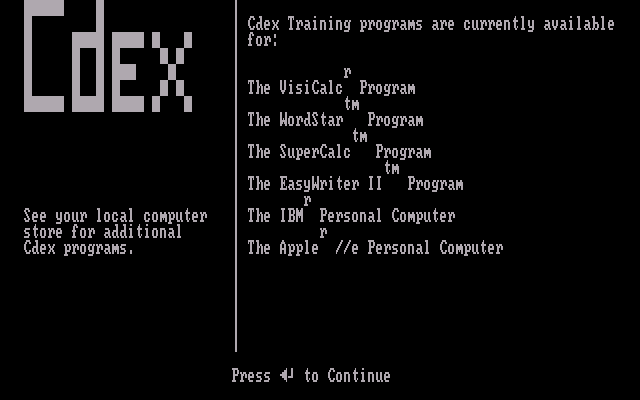 Cdex Training for the VisiCalc Program - More