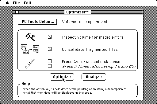 PC Tools 1.0 for Macintosh - Optimize