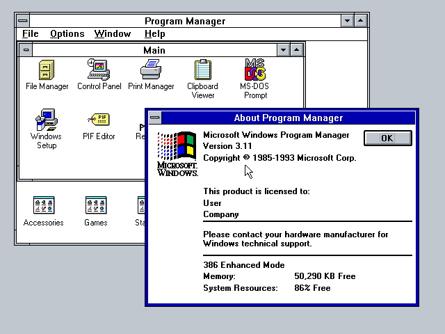 Microsoft Windows 3.11 - About