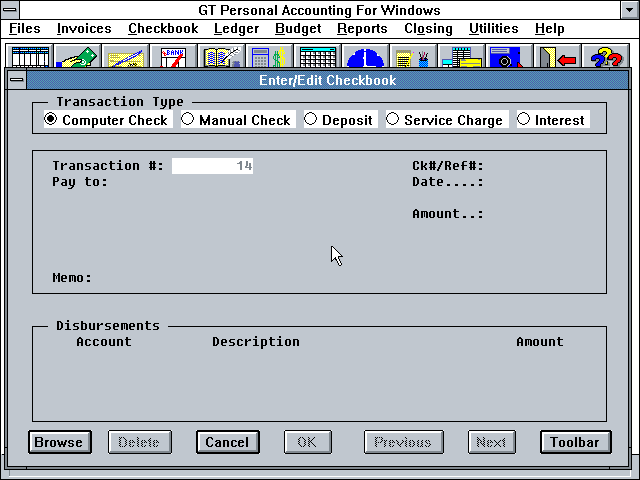 GT Personal Accounting for Windows 3.34 - Edit