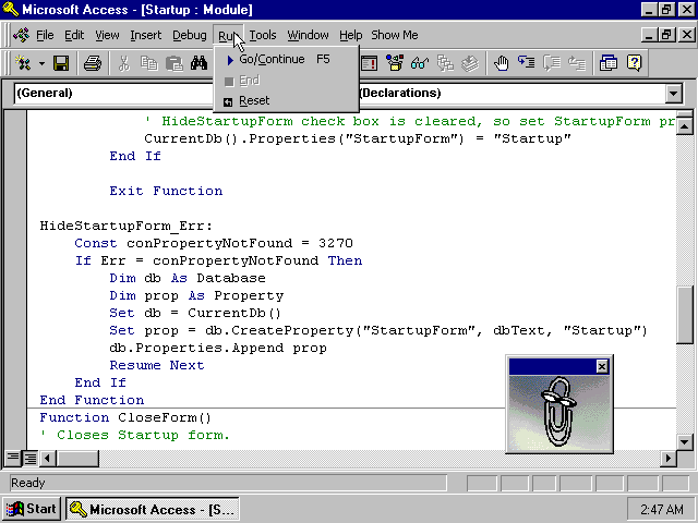 Microsoft Access 97 - Code