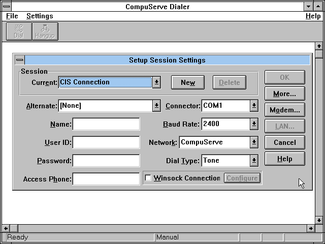 CompuServe Information Manager 2.0.1 for Windows - Dialer