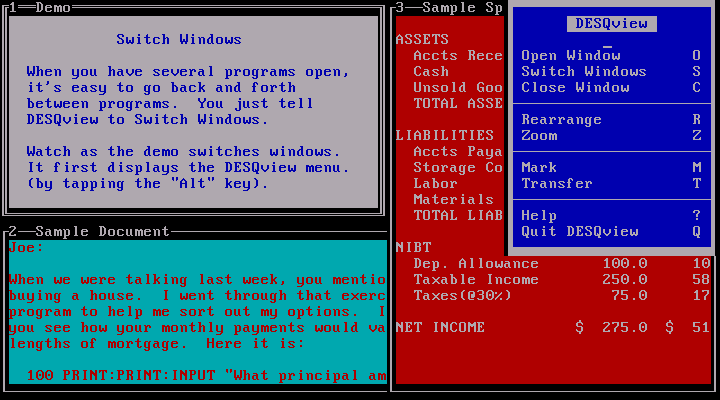 Quarterdeck DESQview 1.03 - Demo