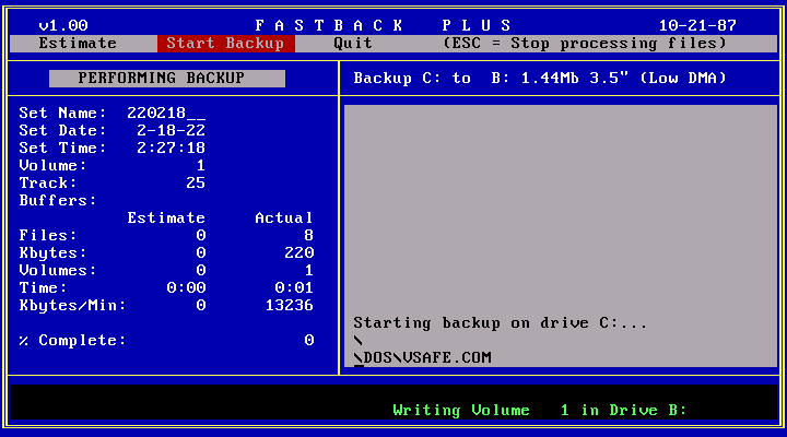 Fastback Plus 1.00 - Backup