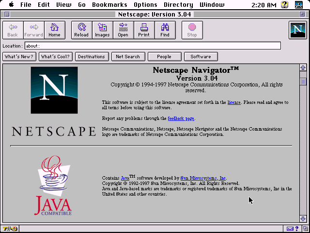 Netscape Navigator 3.04 for Macintosh - About
